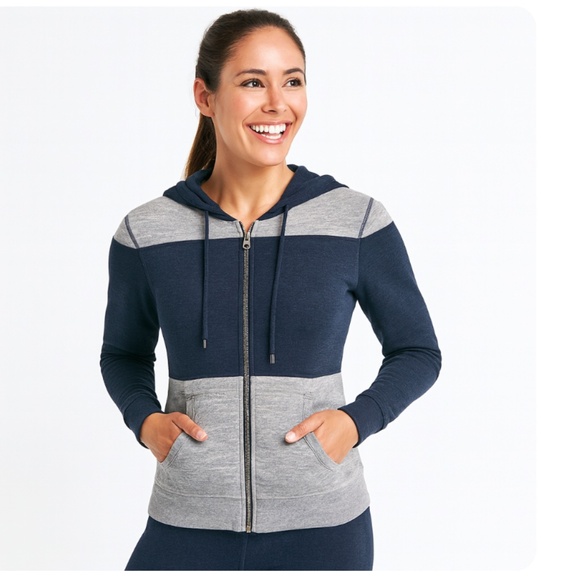 VICTORIA’S SECRET Full Zip Hoodie Navy Grey Size XSmall - Picture 1 of 11